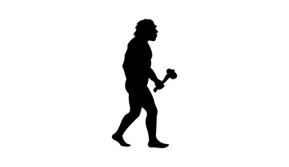 Primitive Caveman Silhouette Holding Stone Tool, Prehistoric Human Isolated on White Background Vector 