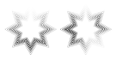 Halftone Star Frame Set, Abstract Dotted Star Shape, Gradient Dot Pattern Decorative Design Element. Vector Illustration.