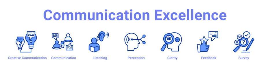 Communication Excellence Icon Banner blue color