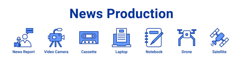 Fototapeta premium -News Production Icon Banner blue color