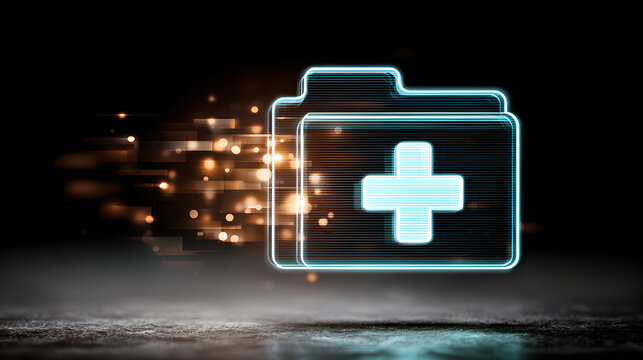 Futuristic Digital Medical Healthcare Information Data Folder Icon Glowing With Medical Cross
