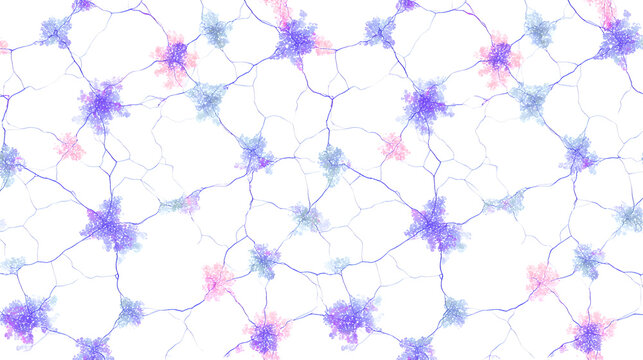 Abstract Microscopic View Of Purple And Pink Neural Network On White Background
