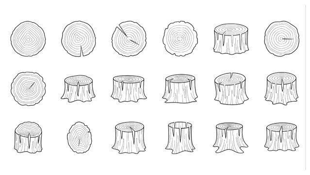 Tree Trunk and Stump Symbols Top Down Plan View Abstract Outline Vector Pack