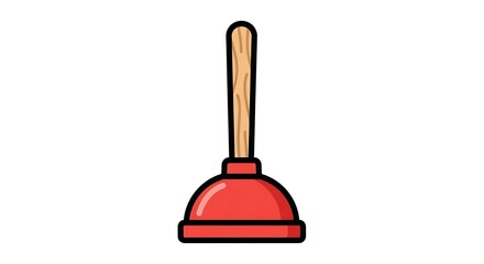 Red Plunger with Wooden Handle Illustration.