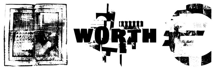 Bold graphic logos with distressed textures, fragmented typography, and high contrast, ideal for edgy branding or financial themes.