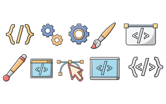Web Development and Graphic Design Flat Icons Set