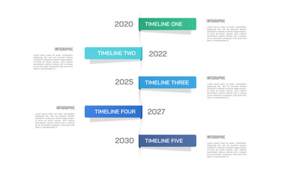 Professional 5 Steps Vertical Timeline Infographic for Business Progress and Roadmap Strategy. Presentation, Milestone and Report. Vector illustration.