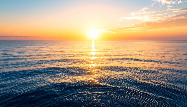 Peaceful sunrise over the calm ocean with golden sunlight reflecting on waves for sea burial and memorial service