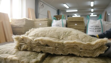 Stack of Natural Fiber Insulation Material in a Storage Facility