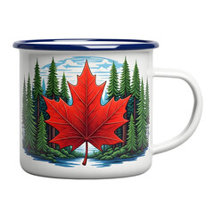 Canadian landscape enamel mug isolated on transparent background