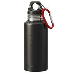 Black Water Bottle with Carabiner isolated on transparent background