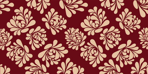 Seamless red floral ornamental pattern with cream stylized blossoms. Elegant vintage decorative design on rich background. Repeating classic texture ideal for wallpaper, fabric . © NisatFarjana