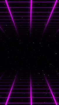 Retro Futurism Sci-Fi Background. glowing neon grid.and stars from vintage arcade computer games