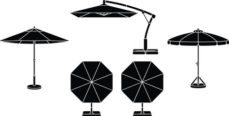 Outdoor patio and beach umbrella icon set with parasol sunshade garden canopy silhouette vector illustration © Alexander