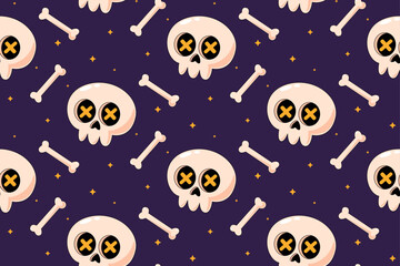 Cute Skull and Bones Seamless Pattern