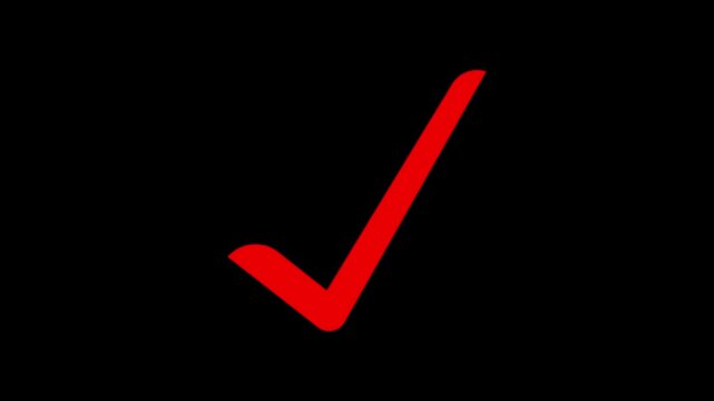 Red Tick mark icon animation on isolated black background. Check mark icon animation. right check mark icon transparent background. isolated tick mark or confirm icon animation. check mark sign,