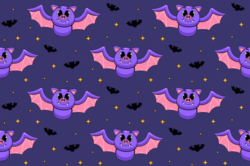 Cute Halloween Bat Seamless Pattern