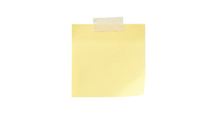 Yellow sticky note with tape isolated on white background