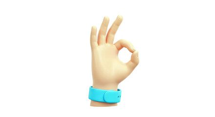 Obraz premium 3D Rendered Hand Gesturing OK Sign with Blue Wristband