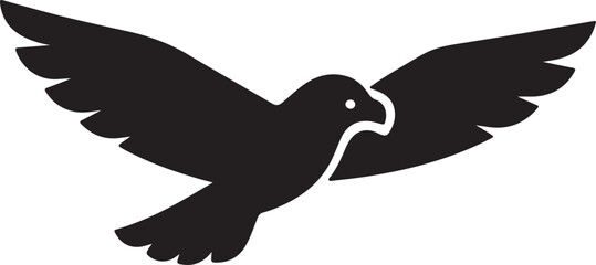 Obraz premium Soaring Silhouette: An elegant, black silhouette of a bird in mid-flight, wings outstretched, against a clean, uncluttered space. Evoking freedom and movement.