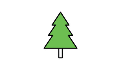 Fototapeta premium Simple green pine tree icon with a minimalist design and black outline isolated on a clean white background for graphics.