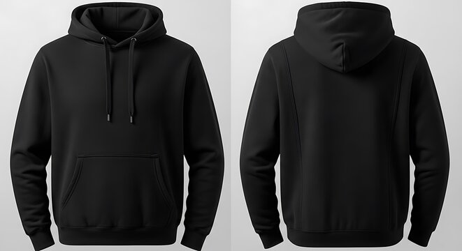 Black Hoodie Front and Back View - Comfortable and Stylish Apparel.
