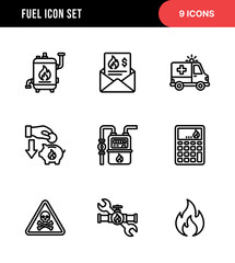 Fototapeta premium Outline Stroke Fuel Industry Sign and Symbol Element Design Icon Set