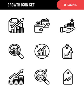 Outline Simple Growth Detail Business Elements Graph Statistic Icon Set
