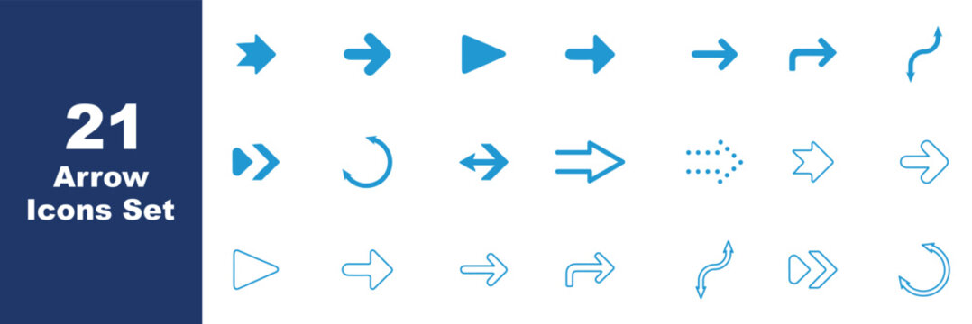 Right-pointing arrow icons set, thin line navigation symbols, Vector illustration. Cursor mouse click icon set. Click arrow icons. arow set icon vector for web design, arrow icons Illustration vector