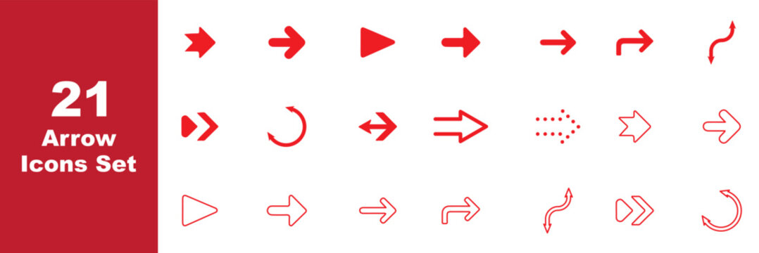 Right-pointing arrow icons set, thin line navigation symbols, Vector illustration. Cursor mouse click icon set. Click arrow icons. arow set icon vector for web design, arrow icons Illustration vector