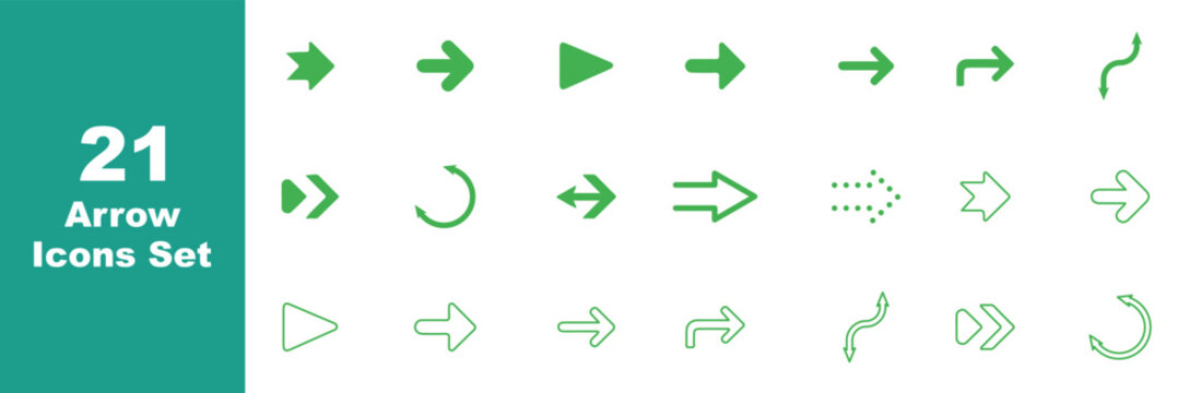 Right-pointing arrow icons set, thin line navigation symbols, Vector illustration. Cursor mouse click icon set. Click arrow icons. arow set icon vector for web design, arrow icons Illustration vector