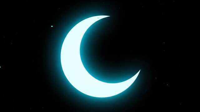 Abstract Crescent Moon Digital Art with Glowing Neon Effect.