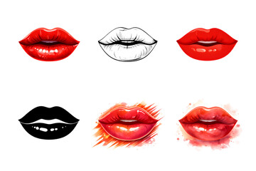 Obraz premium Glossy Red Lips Close Up Beauty Makeup Transparent Background
