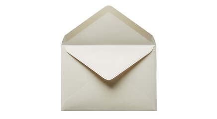 Open cream colored envelope with flap up white background isolated on a transparent background