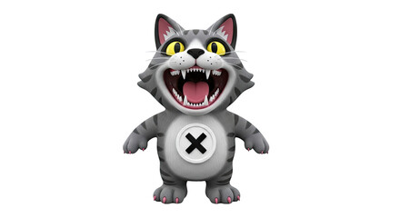 Obraz premium Cartoon tabby cat with open mouth and 'X' symbol on chest