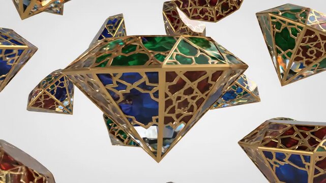 Abstract Geometric Diamonds with Colorful Stained Glass Mosaic Patterns.