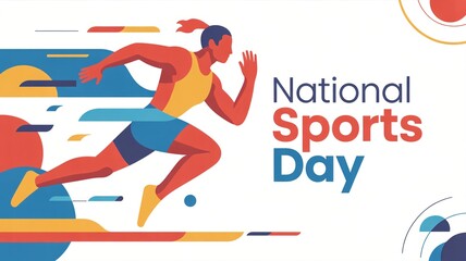 National Sports Day Poster – Dynamic Athlete Running Abstract Colorful Illustration