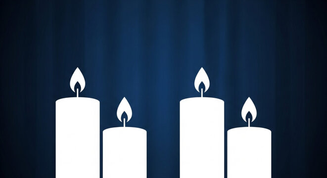 International Day of Reflection on the 1994 Rwanda Genocide Four white candles with flames alight against a dark blue background, creating a somber and reflective atmosphere