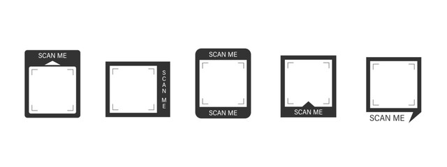 Scan me Frame. Mobile payment for retail with blank barcode. QR code shopping template. Scan sticker by phone. Click online app button in square Frame. Vector illustration.