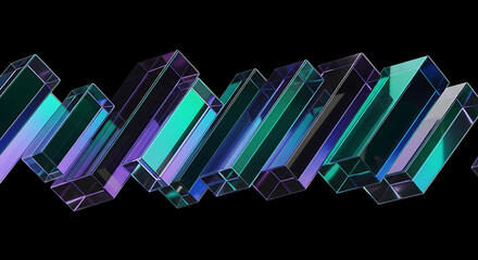 Obraz premium Crystals are arranged in a zigzag pattern with diverse colors and reflections viewed from a close-up perspective