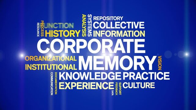 Corporate Memory animated word cloud-text design animation tag kinetic typography seamless loop.