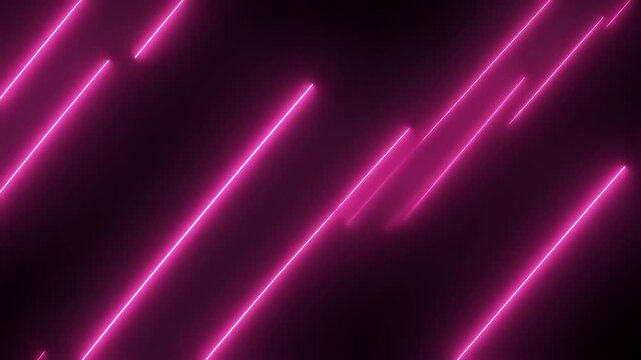 Diagonal Lines with Pink Neon Light Streaks on Dark Background, Futuristic Abstract