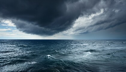 Obraz premium Dark Clouds Over Stormy Ocean Or Sea Background