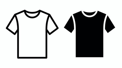 Naklejka premium Minimalist black and white t-shirt icons in outline and solid silhouette styles isolated on a white background, concept for apparel branding, merchandise design and e-commerce shop interface