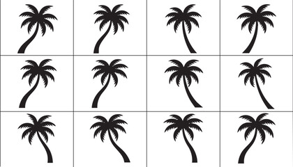 Fototapeta premium Collection of tropical palm tree silhouettes arranged in vertical composition