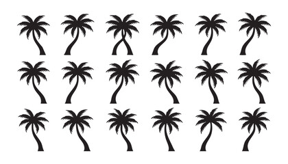 Fototapeta premium Collection of tropical palm tree silhouettes arranged in vertical composition