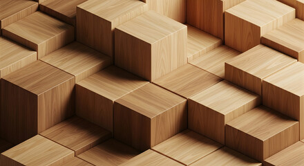 Isometric wooden cube pattern, seamless background