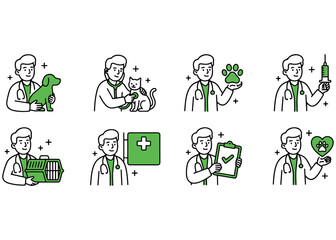 Naklejka premium Veterinarian icons doctor with dog cat syringe and medical equipment