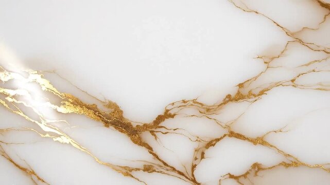 Elegant white marble slab with intricate gold veins, luxury surface view