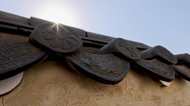 Detailed Hanok Roof Tiles Pattern on Traditional Korean House